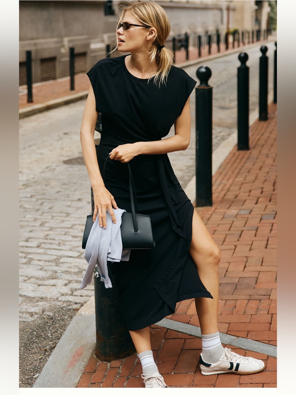 Anthropologie Daily Practice Tie Breaker Midi Dress in Black Size L NWT